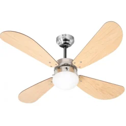 Ventilateur de plafond avec éclairage - 4 pales en bois - Bermudes FARELEK