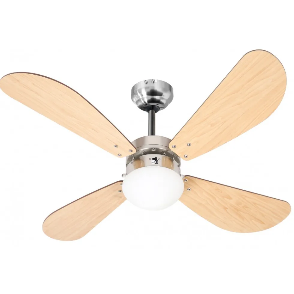 Ventilateur de plafond avec éclairage - 4 pales en bois - Bermudes FARELEK