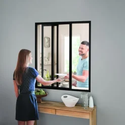 Verrière intérieure coulissante 3 carreaux 108 x 93,2 cm noir - vitrage inclus Kit Atelier
