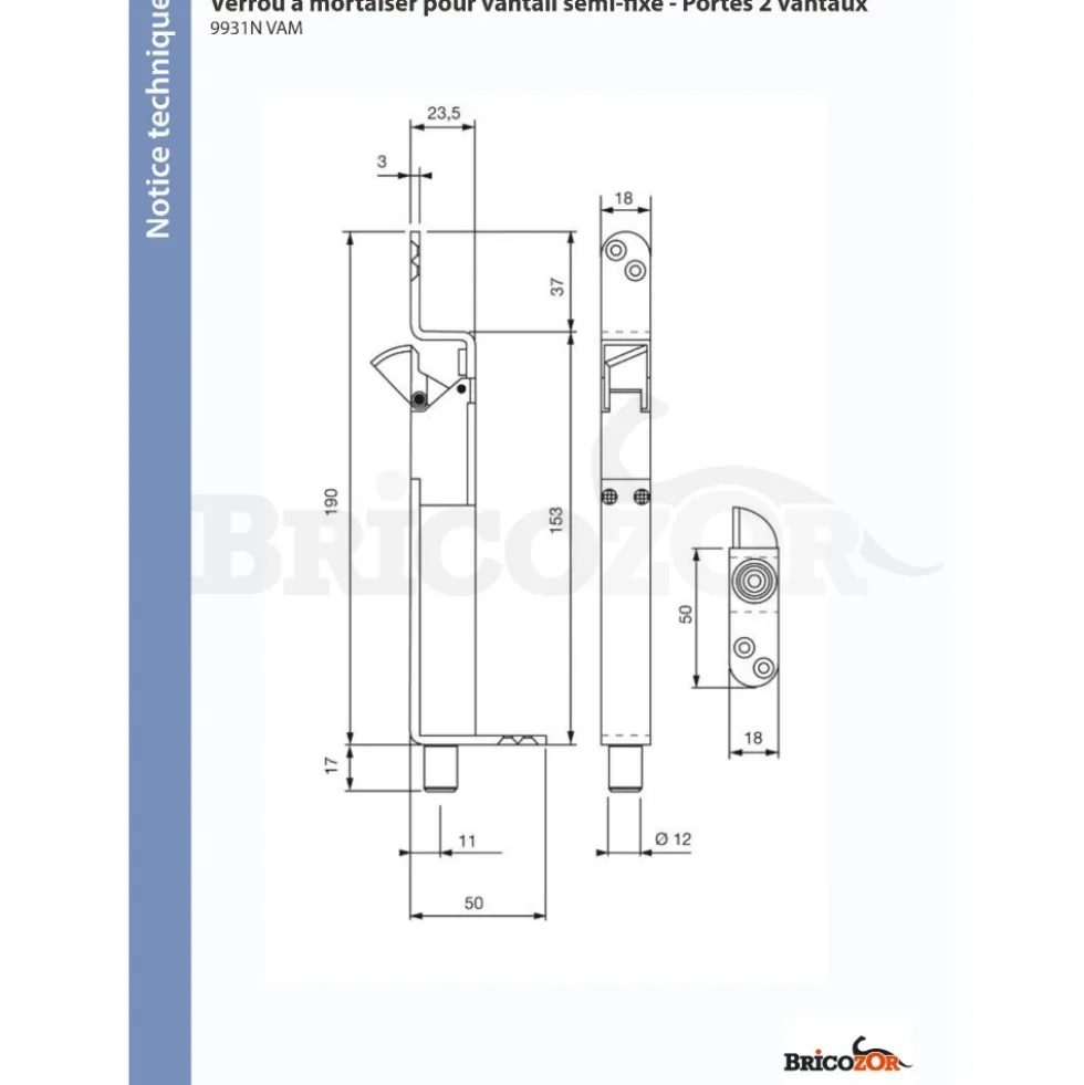 Verrou automatique à mortaiser - pour vantail semi-fixe - 9931 N VACHETTE