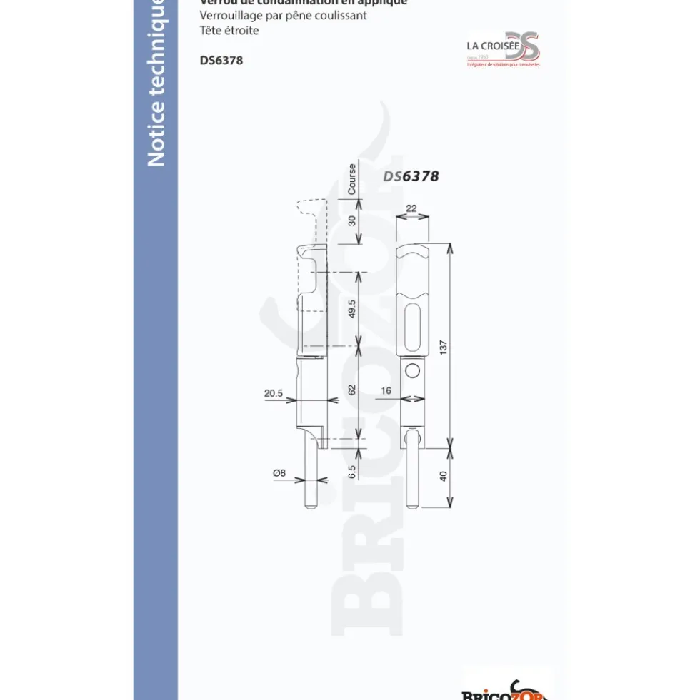 Verrou en applique - à tirage - tête étroite - aluminium - Danaos 6378 LA CROISÉE DS