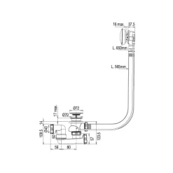 Vidage baignoire universel NF - à câble 650 mm - siphon orientable VALENTIN