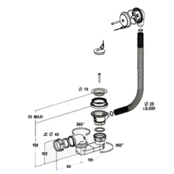 Vidage de baignoire à chaînette avec siphon orientable NICOLL