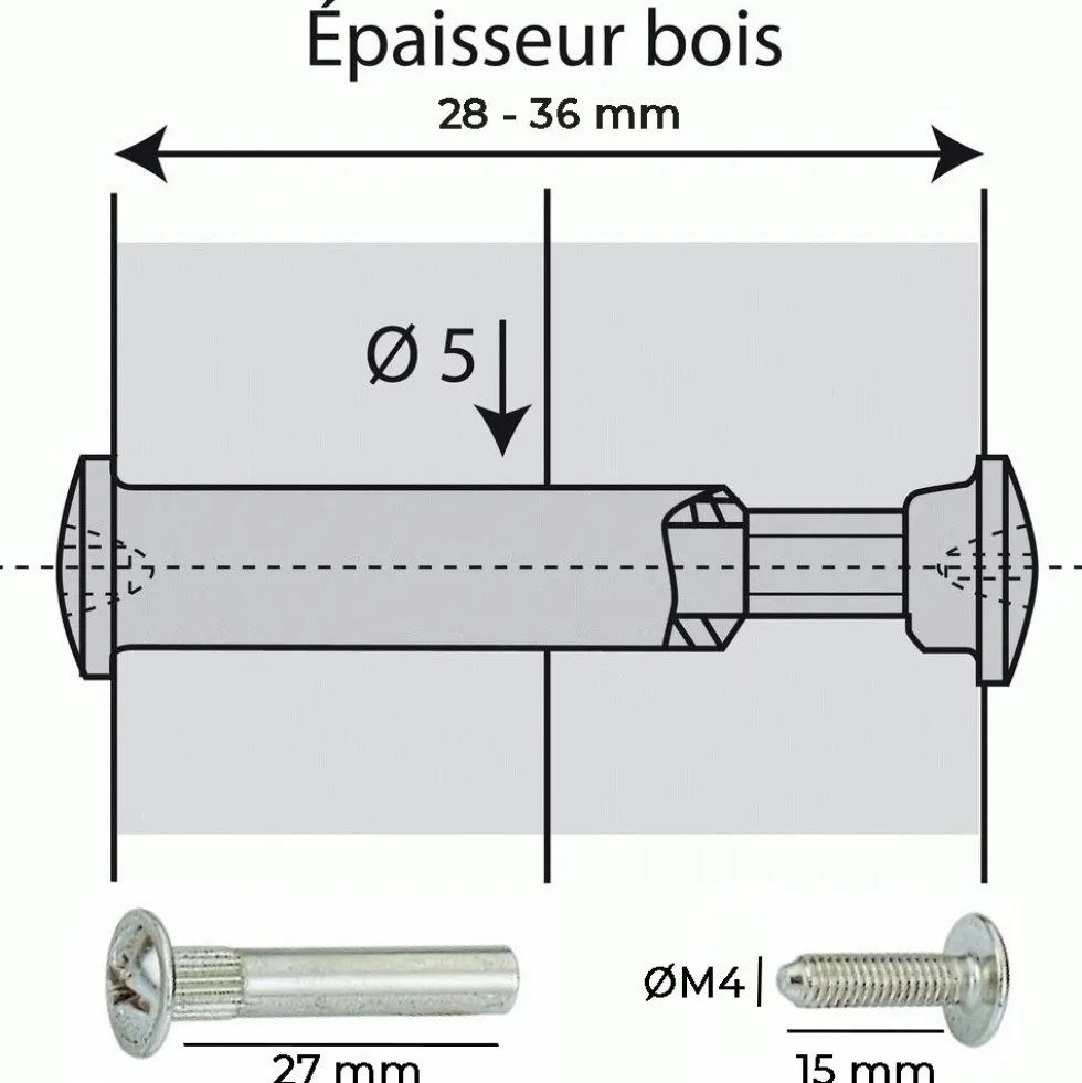 Vis d'assemblage - type VSH 32 - douille 27 mm HETTICH