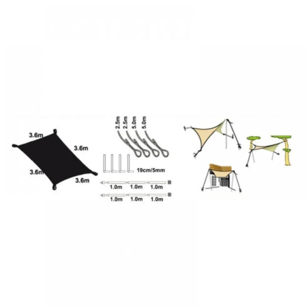 Voile d'ombrage carré FLORIDA Gris - 360x360cm + accessoires Confortex