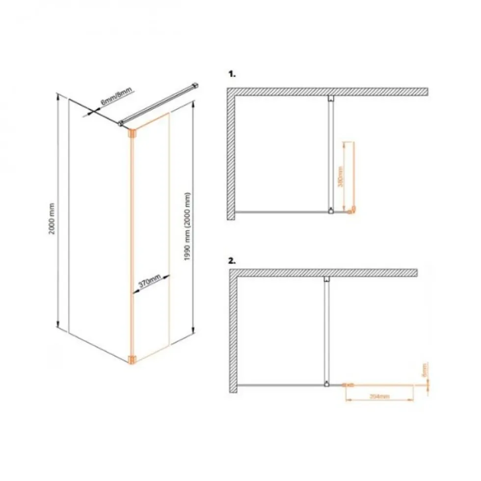 Volet de douche pivotant - universel - 200 x 40 cm - pour paroi fixe LEDA