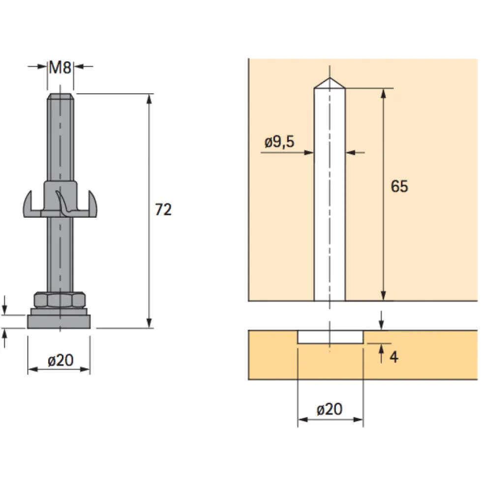 Vérin de réglage-diamètre 20 mm HETTICH